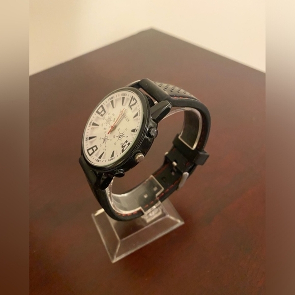 Men's Black and White Watch with Red Accents - Picture 2 of 3